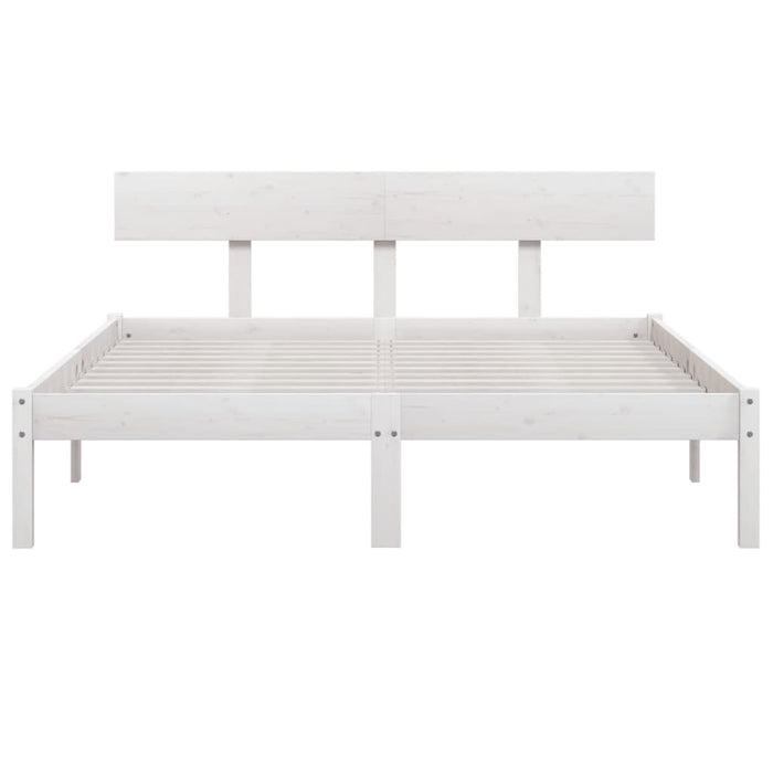 Bed Frame without Mattress White Solid Wood Pine Double