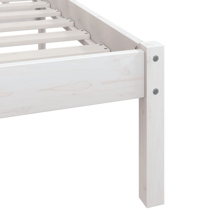 Bed Frame without Mattress White Solid Wood Pine Double