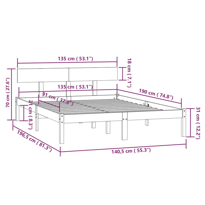 Bed Frame without Mattress White Solid Wood Pine Double