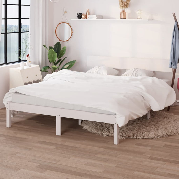 Bed Frame without Mattress White Solid Wood Pine Double