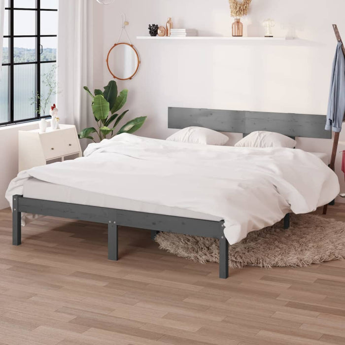 Bed Frame without Mattress Grey Solid Wood 140x190 cm