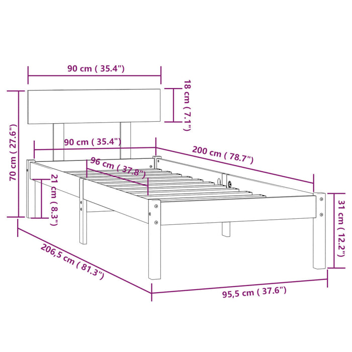 Bed Frame without Mattress Solid Wood 90x200 cm