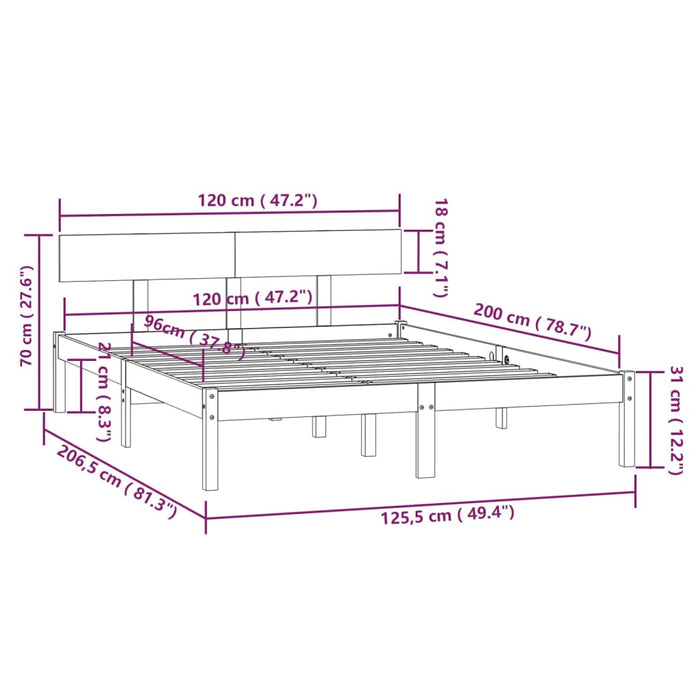 Cadru Pat fara Saltea Lemn Masivul 120x200 cm