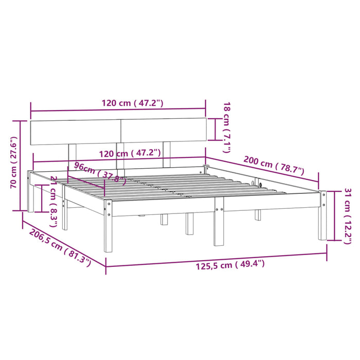 Bed Frame without Mattress White Solid Wood 120x200 cm