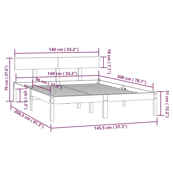 Bed Frame without Mattress White Solid Wood 140x200 cm