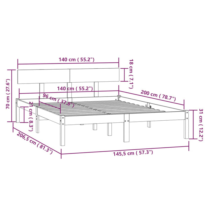 Cadru Pat fara Saltea Lemn Masivul Gri 140x200 cm