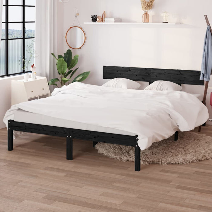 Bed Frame without Mattress Black Solid Wood 140x200 cm