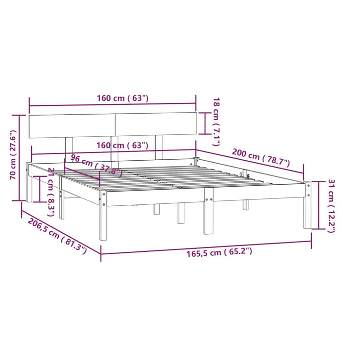 Bed Frame without Mattress Solid Wood 160x200 cm