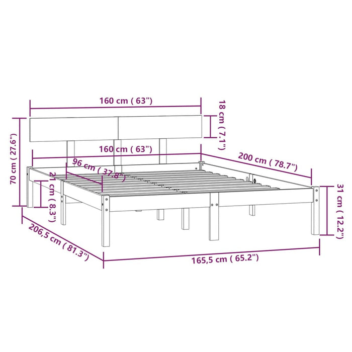 Cadru Pat fara Saltea Lemn Masivul Alb 160x200 cm