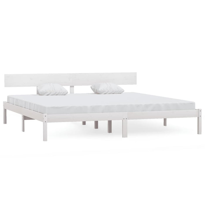 Bed Frame without Mattress White Solid Wood Super King