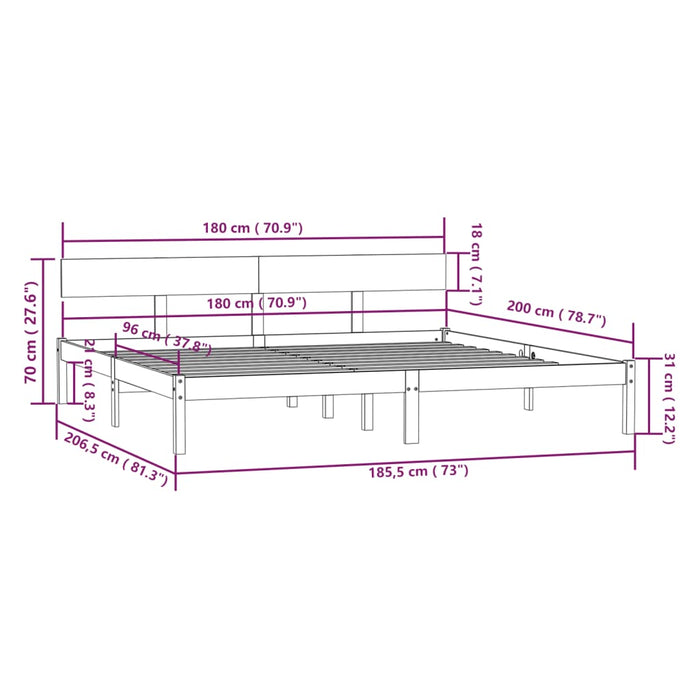 Bed Frame without Mattress White Solid Wood Super King