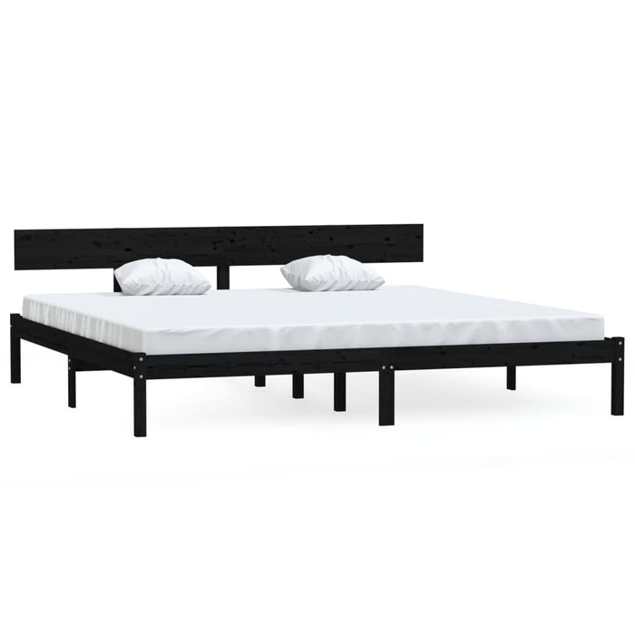 Bed Frame without Mattress Black Solid Wood Super King