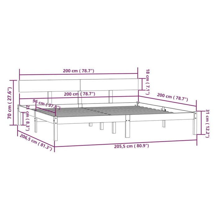 Bed Frame without Mattress Grey Solid Wood 200x200 cm