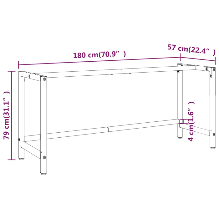 Рамка за работна маса Матово черно и Матово червено 180x57x79 cm Метал