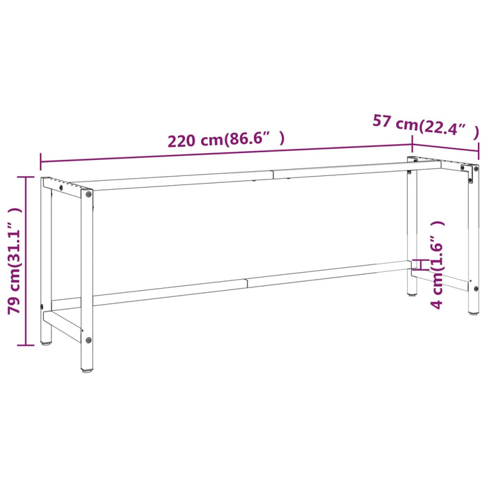 Рамка за работна маса Матово черно и Матово червено 220x57x79 cm Метал