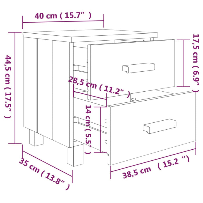 Bedside Cabinet HAMAR White 40x35x44.5 cm Solid Pinewood