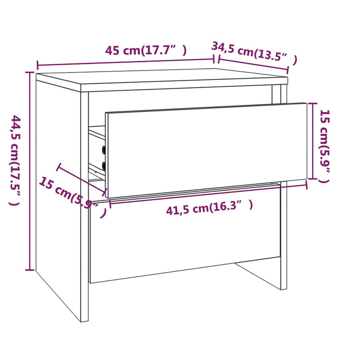 Bedside Cabinet White 45x34.5x44.5 cm Engineered Wood