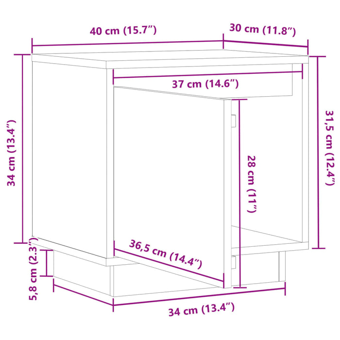 Noptiera Alb 40x30x40 cm Lemn Masivul Pin