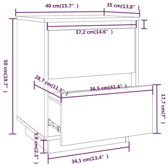 Noptiera 2 buc Negru 40x35x50 cm Lemn Masivul Pin