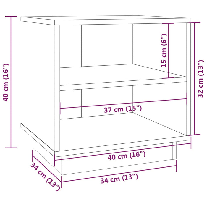 Нощно шкафче Бяло 40x34x40 см Борово дърво масив