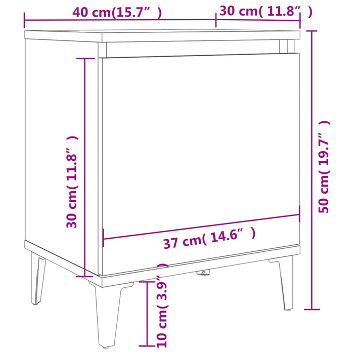 Dulap Pat cu Picioare Metal Stejar Fum 40x30x50 cm