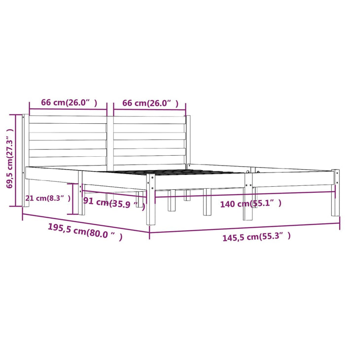 Bed Frame without Mattress Solid Wood Pine 140x190cm