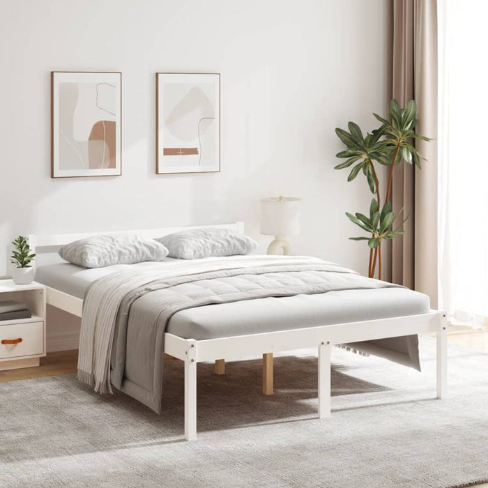 Senior Bed without Mattress White 140x200cm Solid Wood Pine