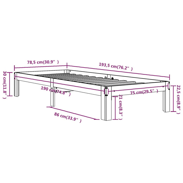 Bed Frame without Mattress White 75x190cm Small Single