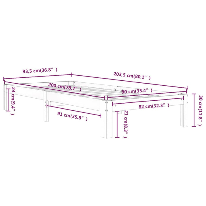 Bed Frame without Mattress Solid Wood Pine 90x200cm