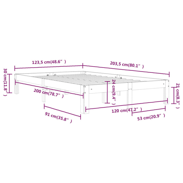 Bed Frame without Mattress Solid Wood Pine 120x200cm