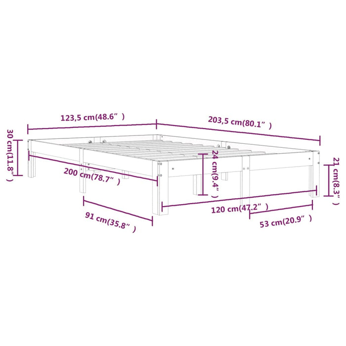 Bed Frame without Mattress White Solid Wood Pine 120x200cm