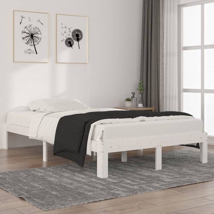 Bed Frame without Mattress White Solid Wood Pine 120x200cm