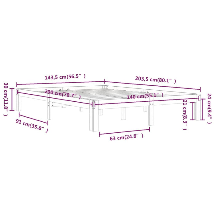 Bed Frame without Mattress Solid Wood Pine 140x200cm