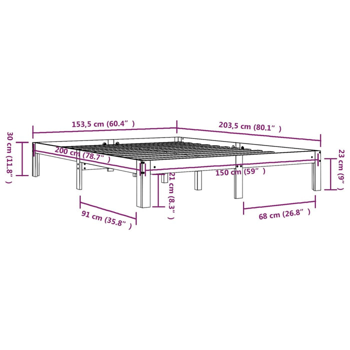 Bed Frame without Mattress Solid Wood 150x200cm King Size