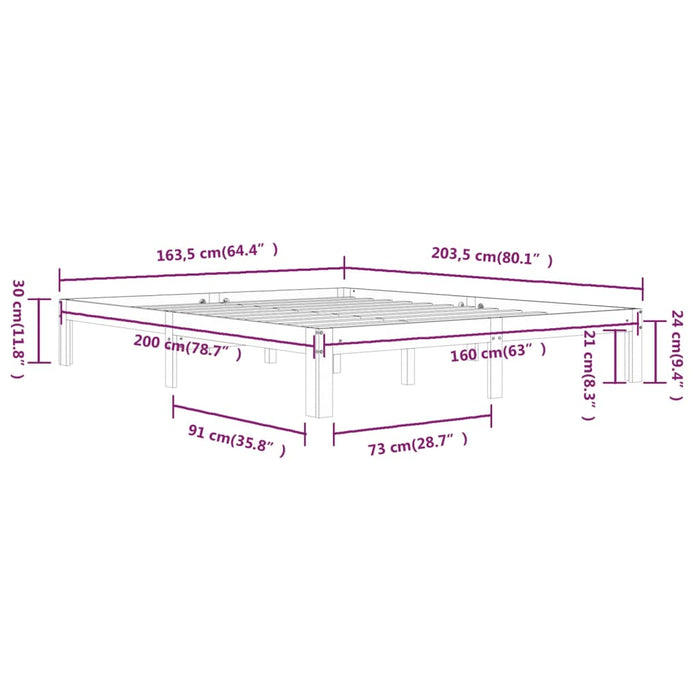 Bed Frame without Mattress White Solid Wood Pine 160x200cm