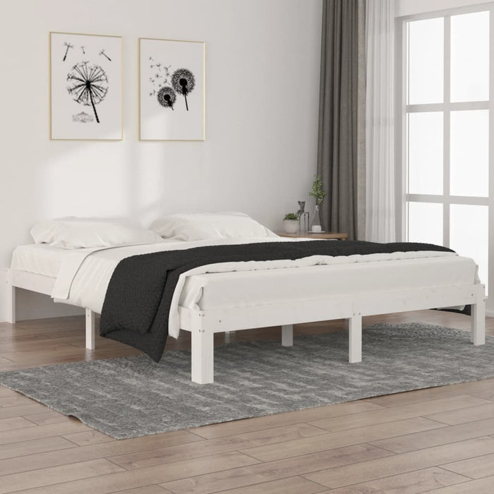 Bed Frame without Mattress White Solid Wood Pine 160x200cm