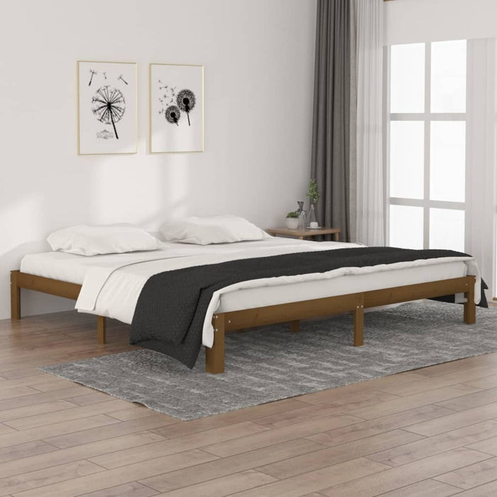 Bed Frame without Mattress Honey Brown Solid Wood Pine 200x200cm