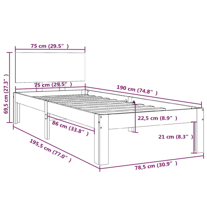 Bed Frame without Mattress 75x190cm Small Single