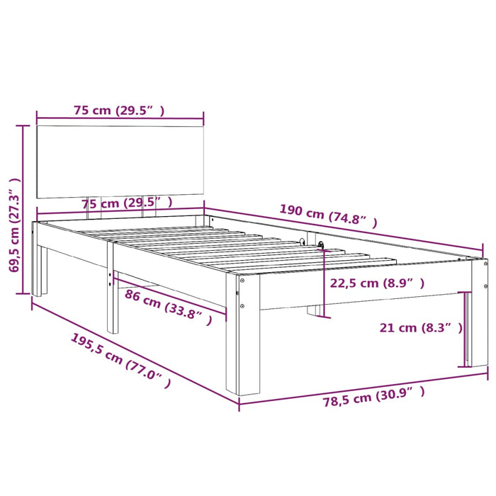 Bed Frame without Mattress White 75x190cm Small Single