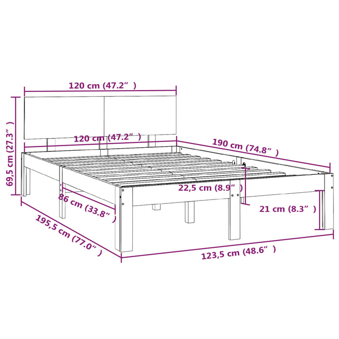 Bed Frame without Mattress Honey Brown 120x190cm Small Double