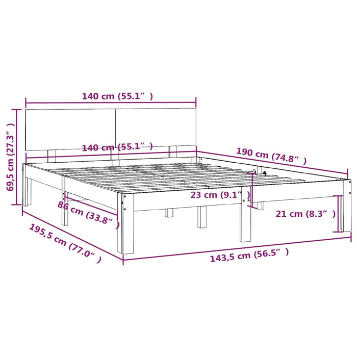 Bed Frame without Mattress Solid Wood Pine 140x190cm