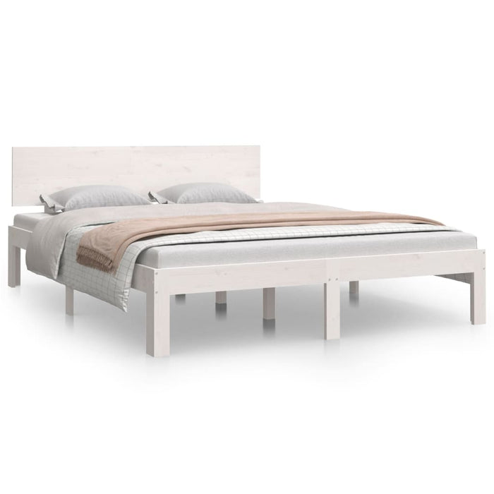 Bed Frame without Mattress White Solid Wood Pine 140x190cm