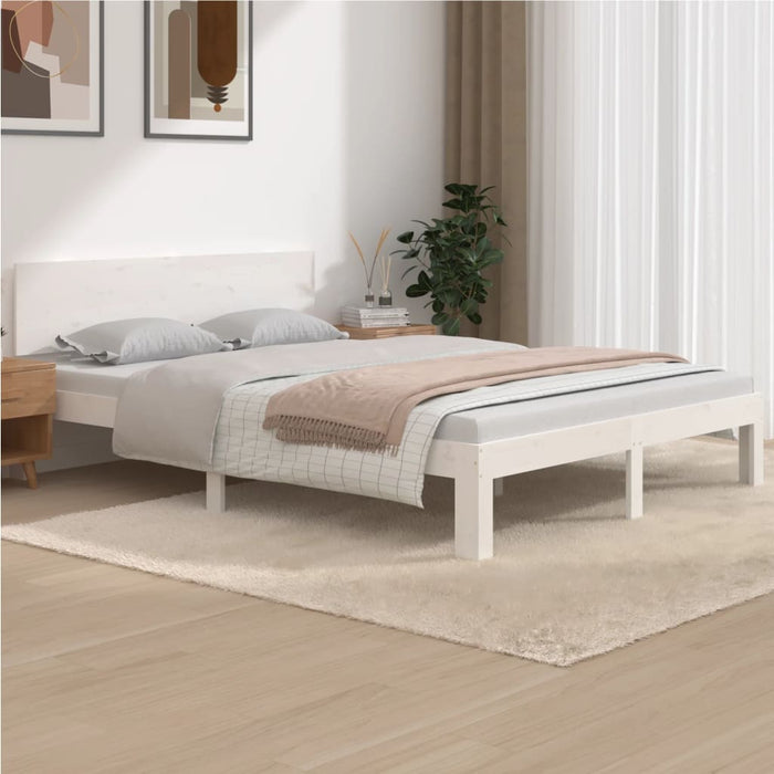 Bed Frame without Mattress White Solid Wood Pine 140x190cm