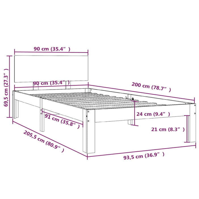 Bed Frame without Mattress Solid Wood Pine 90x200cm