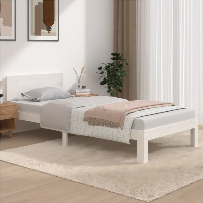 Bed Frame without Mattress White Solid Wood Pine 90x200cm