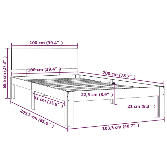 Bed Frame without Mattress Solid Wood Pine 100x200cm