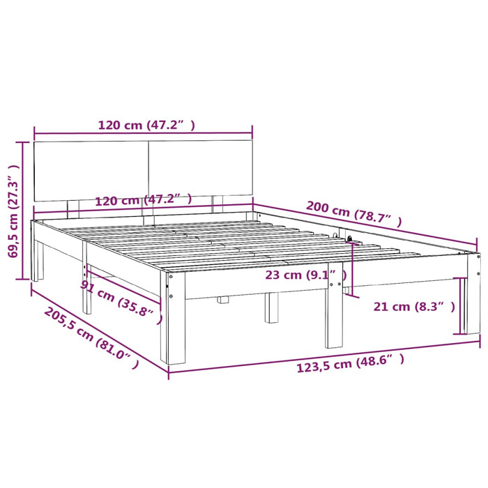 Bed Frame without Mattress Solid Wood Pine 120x200cm