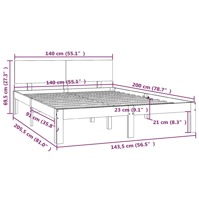 Bed Frame without Mattress Solid Wood Pine 140x200cm