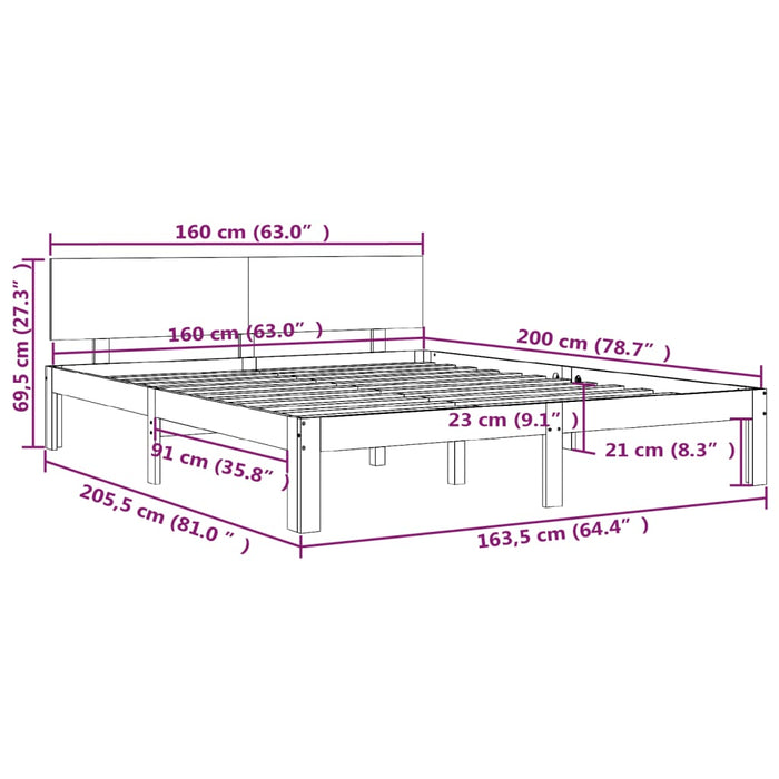 Bed Frame without Mattress Solid Wood Pine 160x200cm