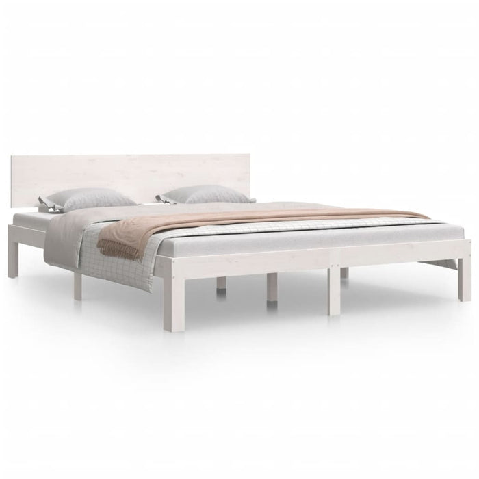 Bed Frame without Mattress White Solid Wood Pine 160x200cm